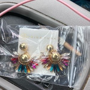 Trina Turk Earrings Goldtone With Colorful Crystals NWT!